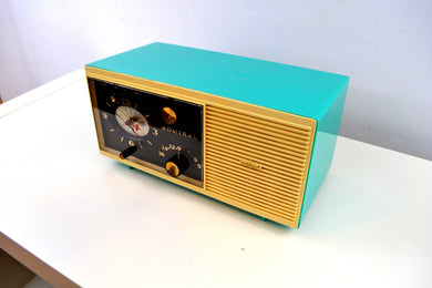 SOLD! - Oct 28, 2019 - Aqua Blue 1959 Admiral Y3048 Tube AM Radio Alarm Clock