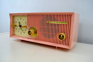 SOLD! - May 28, 2019 - Capri Pink Motorola 1957 Model 5C13P Clock Radio - [product_type} - Motorola - Retro Radio Farm