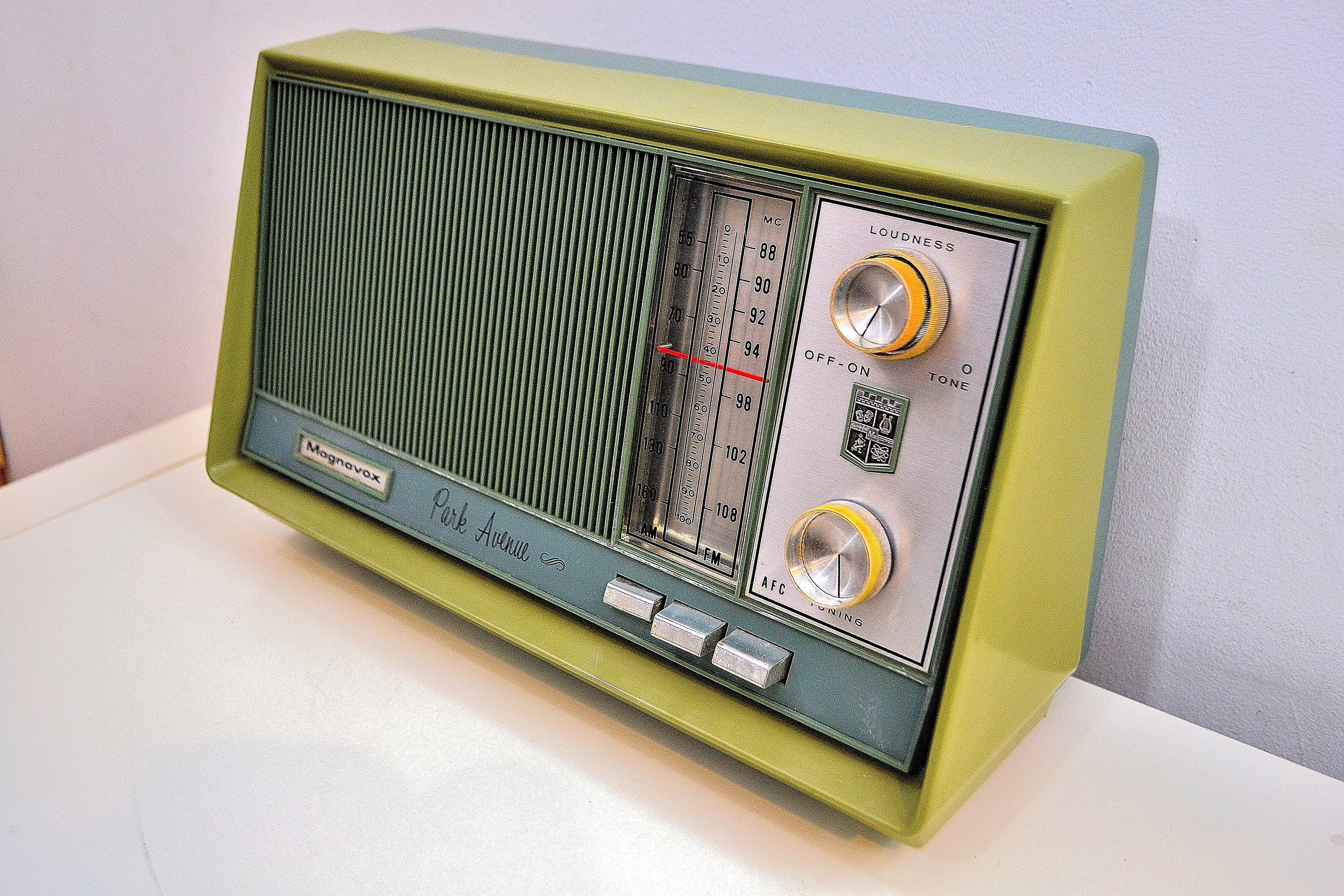 AM FM Olive Green and Grey Blue 1962 Magnavox 