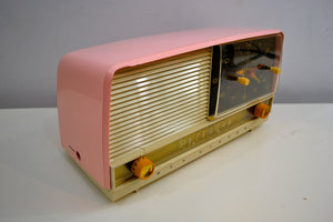 Pretty in Pink and White 1956 RCA Victor 8-C-7FE Vintage Tube AM Clock Radio Works Great! - [product_type} - RCA Victor - Retro Radio Farm