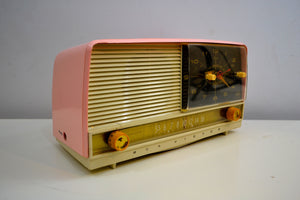 Pretty in Pink and White 1956 RCA Victor 8-C-7FE Vintage Tube AM Clock Radio Works Great! - [product_type} - RCA Victor - Retro Radio Farm