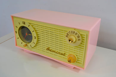 SOLD! - Feb 20, 2019 - Vintage Pink and White 1955 Admiral 5C4 AM Clock Radio Works!