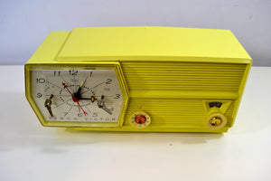 SOLD! - Feb 24, 2019 - Meringue Yellow RCA Victor 8-C-6M Clock Radio 1959 Tube AM Clock Radio - [product_type} - RCA Victor - Retro Radio Farm