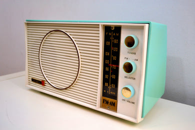 SOLD! - Feb 21, 2020 - Sea Breeze Turquoise and White 1963 Olympic Model AFM-20 Tube AM FM Radio Sounds Heavenly!