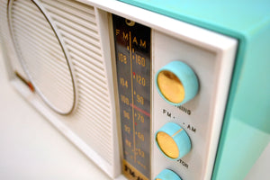 SOLD! - Feb 21, 2020 - Sea Breeze Turquoise and White 1963 Olympic Model AFM-20 Tube AM FM Radio Sounds Heavenly! - [product_type} - Olympic - Retro Radio Farm