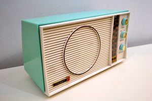 SOLD! - Feb 21, 2020 - Sea Breeze Turquoise and White 1963 Olympic Model AFM-20 Tube AM FM Radio Sounds Heavenly! - [product_type} - Olympic - Retro Radio Farm
