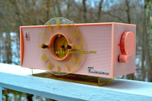 SOLD! - Feb 27, 2018 - TIFFANY PINK Mid Century Vintage Retro 1956 Emerson 826 Tube AM Clock Radio Totally Restored! - [product_type} - Emerson - Retro Radio Farm