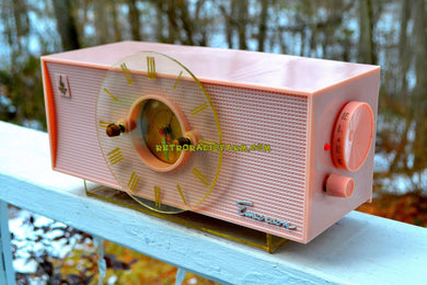 SOLD! - Feb 27, 2018 - TIFFANY PINK Mid Century Vintage Retro 1956 Emerson 826 Tube AM Clock Radio Totally Restored!