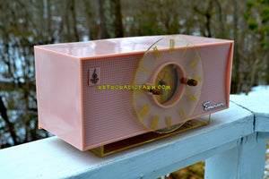 SOLD! - Feb 27, 2018 - TIFFANY PINK Mid Century Vintage Retro 1956 Emerson 826 Tube AM Clock Radio Totally Restored! - [product_type} - Emerson - Retro Radio Farm
