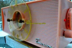 SOLD! - Feb 27, 2018 - TIFFANY PINK Mid Century Vintage Retro 1956 Emerson 826 Tube AM Clock Radio Totally Restored! - [product_type} - Emerson - Retro Radio Farm