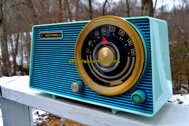 SOLD! - May 18, 2018 - POSEIDON BLUE Mid Century Vintage 1963 Motorola Model A18B49 AM Tube Radio Excellent Condition!