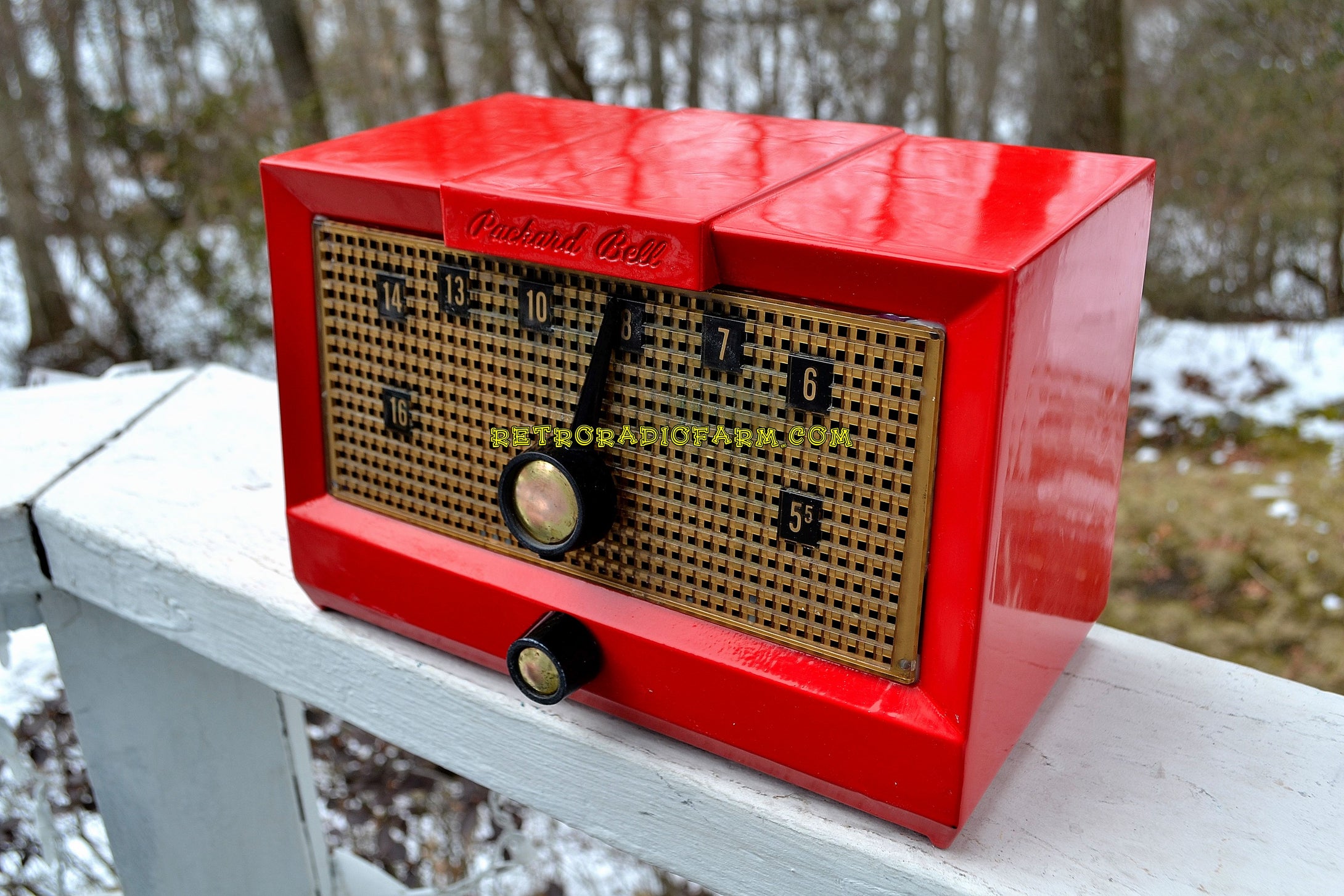 SOLD! - Mar 4, 2018 - SCARLET RED Mid Century Retro Vintage 1956 Packard Bell Model 5R1 AM Tube Radio Works Great! - [product_type} - Packard-Bell - Retro Radio Farm