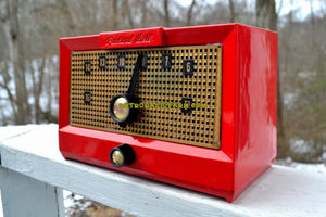 SOLD! - Mar 4, 2018 - SCARLET RED Mid Century Retro Vintage 1956 Packard Bell Model 5R1 AM Tube Radio Works Great! - [product_type} - Packard-Bell - Retro Radio Farm