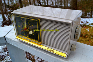 SOLD! - Mar 9, 2018 - BLUETOOTH MP3 UPGRADE ADDED - GREY ICE Mid Century Retro Vintage 1959 Bradford Model 89631 Tube AM Clock Radio Rare Works Great Near Mint Condition! - [product_type} - Bradford - Retro Radio Farm