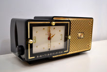 Load image into Gallery viewer, SOLD! - Feb 21, 2020 - Luxor Black and Gold 1957 Bulova Model 120 Tube AM Clock Radio Excellent Condition!! - [product_type} - Bulova - Retro Radio Farm