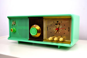 SOLD! - Nov 4, 2019 - Sea Green 1957 Motorola Model 56CC Tube AM Clock Radio Excellent Condition Sounds Great! - [product_type} - Motorola - Retro Radio Farm