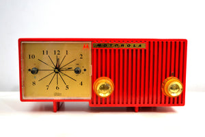 SOLD! - Feb 28, 2020 - Cardinal Red 1956 Motorola 56CS3A Vacuum Tube AM Clock Retro Radio Rare Color! - [product_type} - Motorola - Retro Radio Farm