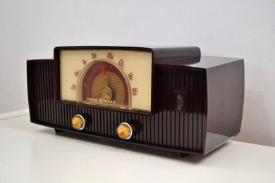 SOLD! - Mar 4, 2020 - Mahogany Swirl 1955 General Electric Model 427 Vacuum Tube AM Radio Lighted Beam Tuning!