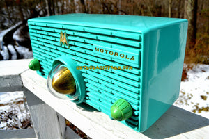SOLD! - Aug 28, 2018 - Turquoise Mid Century Retro Jetsons 1957 Motorola 56H Turbine Tube AM Radio Works And Looks Amazing! - [product_type} - Motorola - Retro Radio Farm
