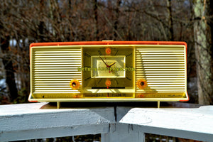 SOLD! - Sept 1, 2018 - Bonneville Pink 1958 Silvertone Model 9029 AM Clock Radio Dual Speaker Rare Near Mint! - [product_type} - Silvertone - Retro Radio Farm