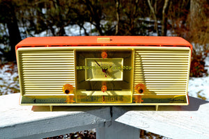 SOLD! - Sept 1, 2018 - Bonneville Pink 1958 Silvertone Model 9029 AM Clock Radio Dual Speaker Rare Near Mint! - [product_type} - Silvertone - Retro Radio Farm