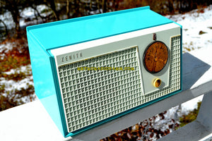 SOLD! - Nov 21, 2018 - Bel-Air Blue And White 1955 Zenith Model F510 AM Tube Retro Radio - [product_type} - Zenith - Retro Radio Farm