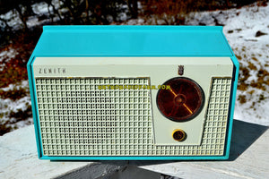 SOLD! - Nov 21, 2018 - Bel-Air Blue And White 1955 Zenith Model F510 AM Tube Retro Radio - [product_type} - Zenith - Retro Radio Farm