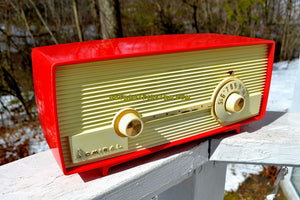 SOLD! - July 21, 2018 - VERY BERRY RED 1959 Admiral 275 Tube AM Clock Radio Awesome Design Sounds Great! Rare Color! - [product_type} - Admiral - Retro Radio Farm