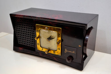 Mocha Amber Rose 1953 Jewel Model 5125-U Vacuum Tube AM Clock Radio Uniqueness at Every Angle!