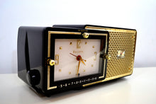 Load image into Gallery viewer, SOLD! - Mar 8, 2019 - Luxor Black 1957 Bulova Model 120 Tube AM Clock Radio Excellent Condition! - [product_type} - Bulova - Retro Radio Farm