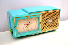 Load image into Gallery viewer, Faberge Turquoise and Gold 1957 Bulova Model 100 AM Clock Radio Simply Fabulous! - [product_type} - Bulova - Retro Radio Farm