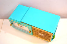 Load image into Gallery viewer, Faberge Turquoise and Gold 1957 Bulova Model 100 AM Clock Radio Simply Fabulous! - [product_type} - Bulova - Retro Radio Farm