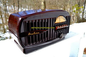 SOLD! - Feb 7, 2019 - Art Deco 1948 Airline Model 84BR-1507 AM Brown Swirly Marbled Bakelite Tube Radio Totally Restored! - [product_type} - Airline - Retro Radio Farm