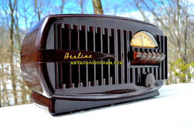 SOLD! - Feb 7, 2019 - Art Deco 1948 Airline Model 84BR-1507 AM Brown Swirly Marbled Bakelite Tube Radio Totally Restored!