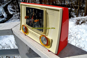 SOLD! - Dec 1, 2018 - Chinook Pink 1957 RCA Victor Model 3RD49 AM Tube Clock Radio