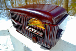 SOLD! - Feb 7, 2019 - Art Deco 1948 Airline Model 84BR-1507 AM Brown Swirly Marbled Bakelite Tube Radio Totally Restored! - [product_type} - Airline - Retro Radio Farm