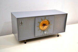 Tunis Grey 1956 Emerson 824 Tube AM Clock Radio Totally Restored! - [product_type} - Emerson - Retro Radio Farm