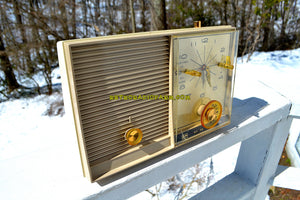SOLD! - June 29, 2018 - SANDALWOOD Beige and White 1959 Philco Model K782-124 AM Tube Clock Radio Totally Restored! - [product_type} - Philco - Retro Radio Farm
