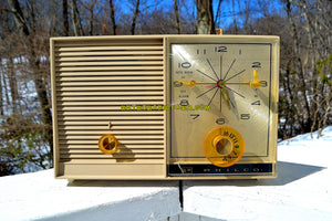 SOLD! - June 29, 2018 - SANDALWOOD Beige and White 1959 Philco Model K782-124 AM Tube Clock Radio Totally Restored! - [product_type} - Philco - Retro Radio Farm