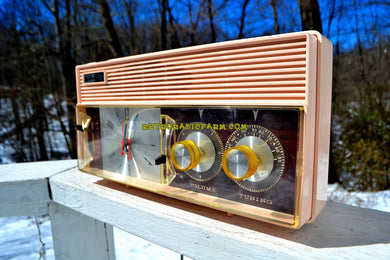 SOLD! - June 23, 2018 - ROSATA PINK and Brown Mid Century Retro Vintage 1964 Arvin Model 52R43 AM Tube Clock Radio Rare!