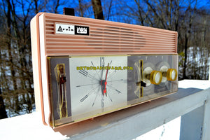 SOLD! - June 23, 2018 - ROSATA PINK and Brown Mid Century Retro Vintage 1964 Arvin Model 52R43 AM Tube Clock Radio Rare! - [product_type} - Arvin - Retro Radio Farm