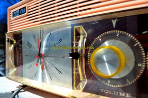SOLD! - June 23, 2018 - ROSATA PINK and Brown Mid Century Retro Vintage 1964 Arvin Model 52R43 AM Tube Clock Radio Rare! - [product_type} - Arvin - Retro Radio Farm