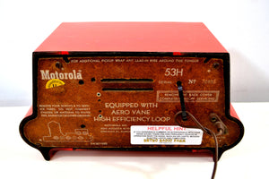 SOLD! - Sept 1, 2019 - Cimarron Red Dashboard 1953 Motorola 53H Tube AM Radio Excellent Plus Condition! - [product_type} - Motorola - Retro Radio Farm