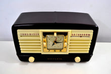 Load image into Gallery viewer, SOLD! - June 12, 2019 - Classic 1952 Dark Brown and Ivory Vintage Sylvania Model 540M AM Tube Clock Radio Near Mint Looks Sounds Heavenly! - [product_type} - Sylvania - Retro Radio Farm