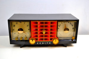 Widow Black and Red Mid Century 1955 Zenith Model R623G AM Tube Radio Sleek and Sounds Great! - [product_type} - Zenith - Retro Radio Farm