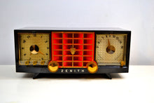 Load image into Gallery viewer, Widow Black and Red Mid Century 1955 Zenith Model R623G AM Tube Radio Sleek and Sounds Great! - [product_type} - Zenith - Retro Radio Farm