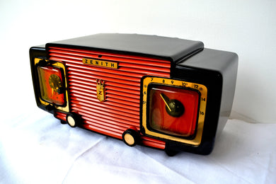 Marzano Red Orange 1953 Zenith Model L622F AM Vintage Tube Radio Gorgeous Looking and Sounding!