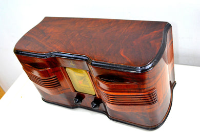 Highly Figured Burl Wood 1940 Emerson Model 376 Vacuum Tube AM Radio Refinished and Restored Top To Bottom!