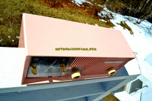 SOLD! - April 3, 2018 - CAPRI PINK Mid Century Retro Vintage Antique Motorola 1957 Model 5C13P Clock Radio Tube AM Clock Radio Wow! - [product_type} - Motorola - Retro Radio Farm