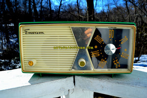 SOLD! - June 23, 2018 - SHAMROCK GREEN 1956 Emerson Model 876B Tube AM Radio Mid Century Rare Color Sounds Great! - [product_type} - Emerson - Retro Radio Farm